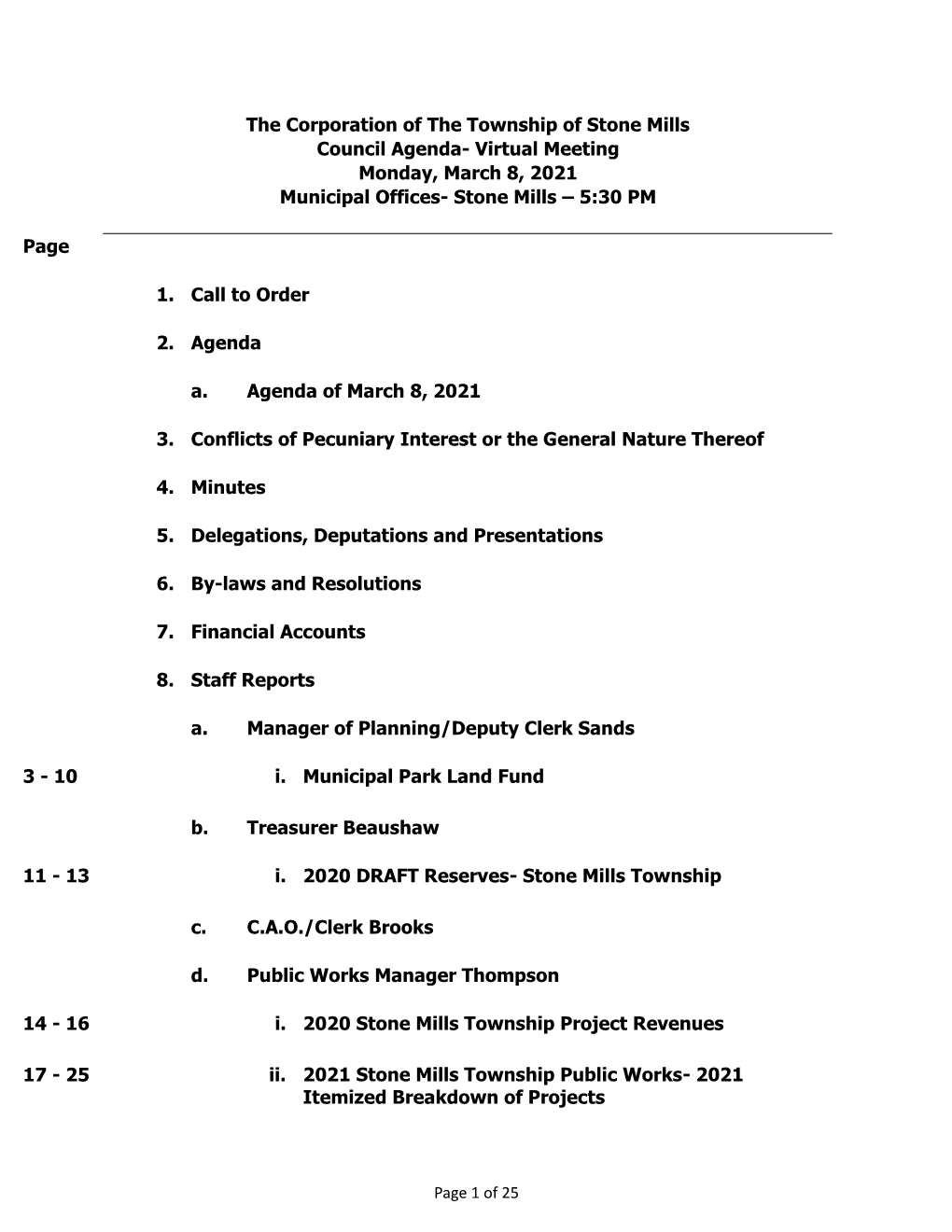 Stone Mills Council- Budget Meeting