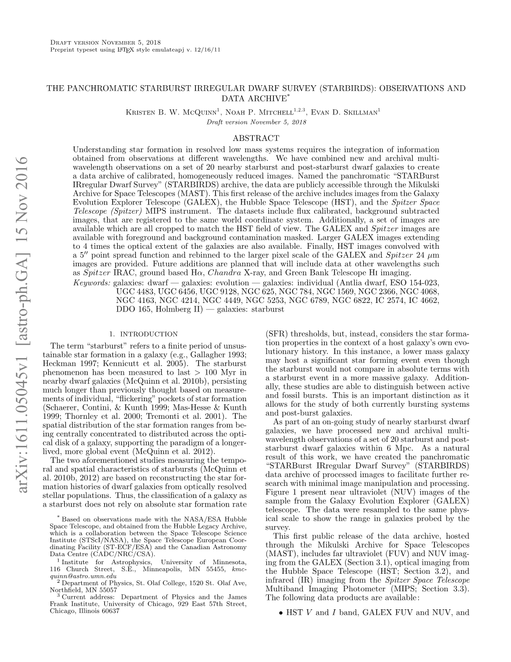 Arxiv:1611.05045V1 [Astro-Ph.GA] 15 Nov 2016 Stellar Populations