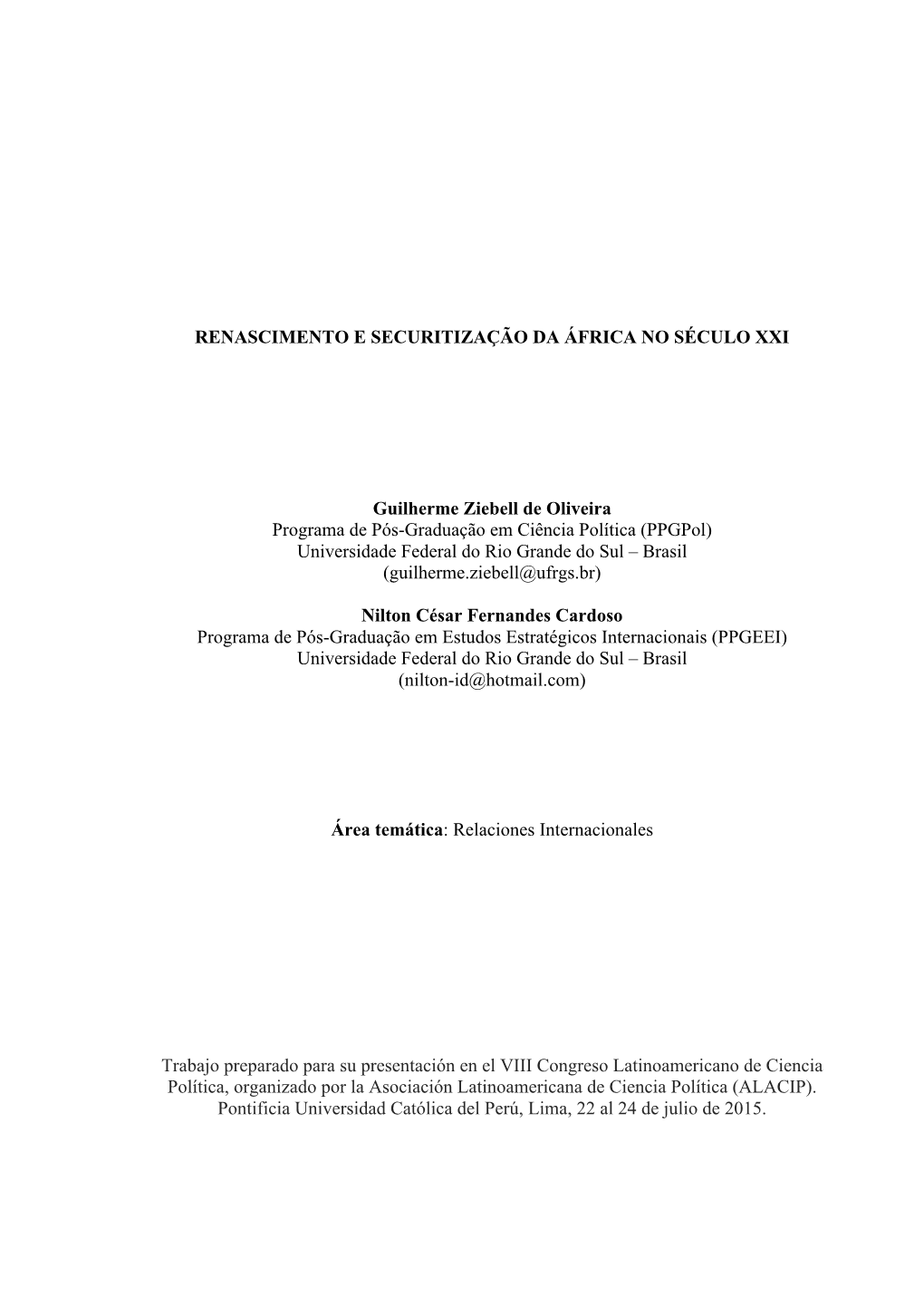 Renascimento E Securitização Da África No Século Xxi