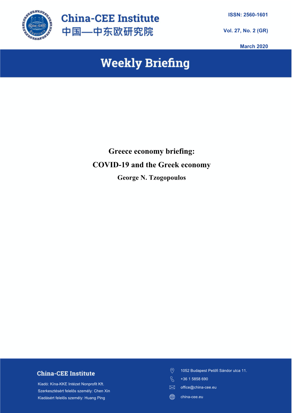 Greece Economy Briefing: COVID-19 and the Greek Economy George N