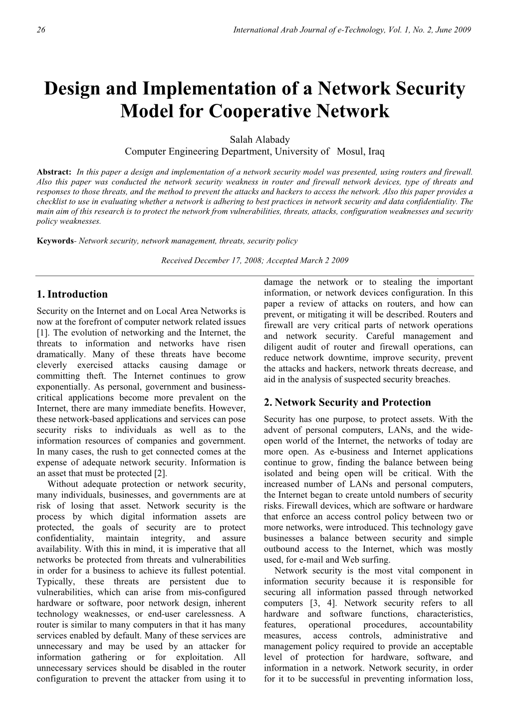 Design and Implementation of a Network Security Model for Cooperative Network