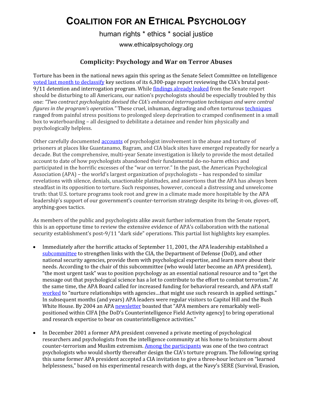 Complicity: Psychology and War on Terror Abuses