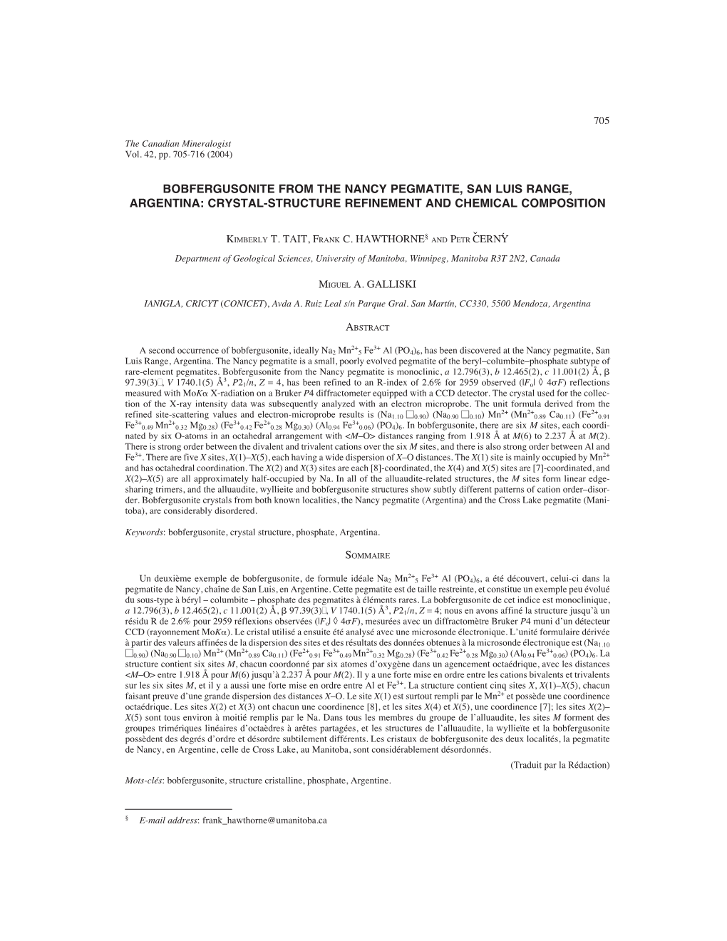 Bobfergusonite from the Nancy Pegmatite, San Luis Range, Argentina: Crystal-Structure Refinement and Chemical Composition