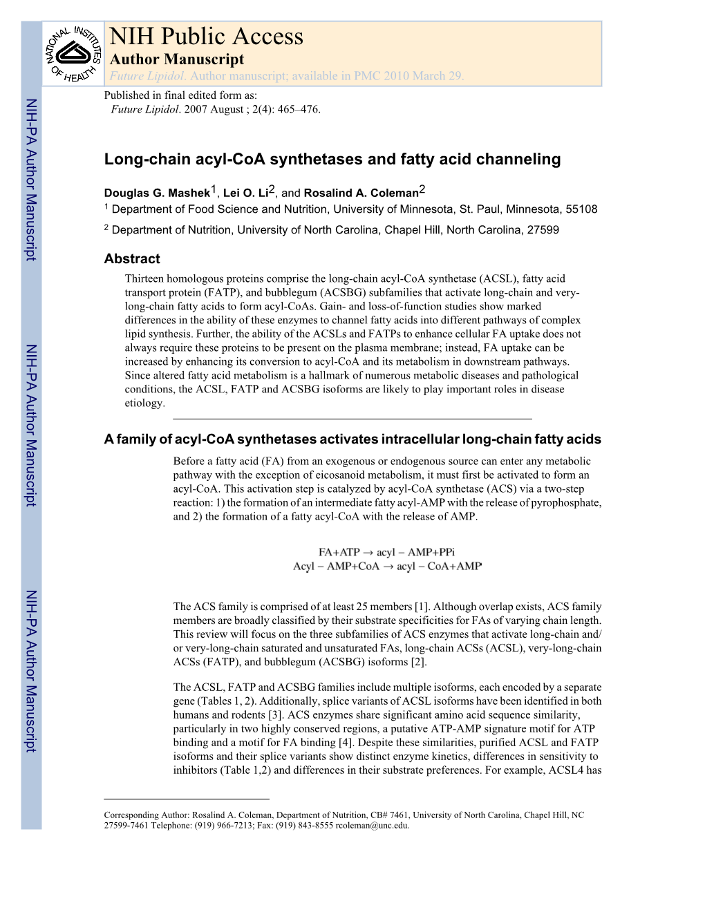 NIH Public Access Author Manuscript Future Lipidol