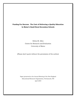 The Cost of Delivering a Quality Education in Maine's Small Rural