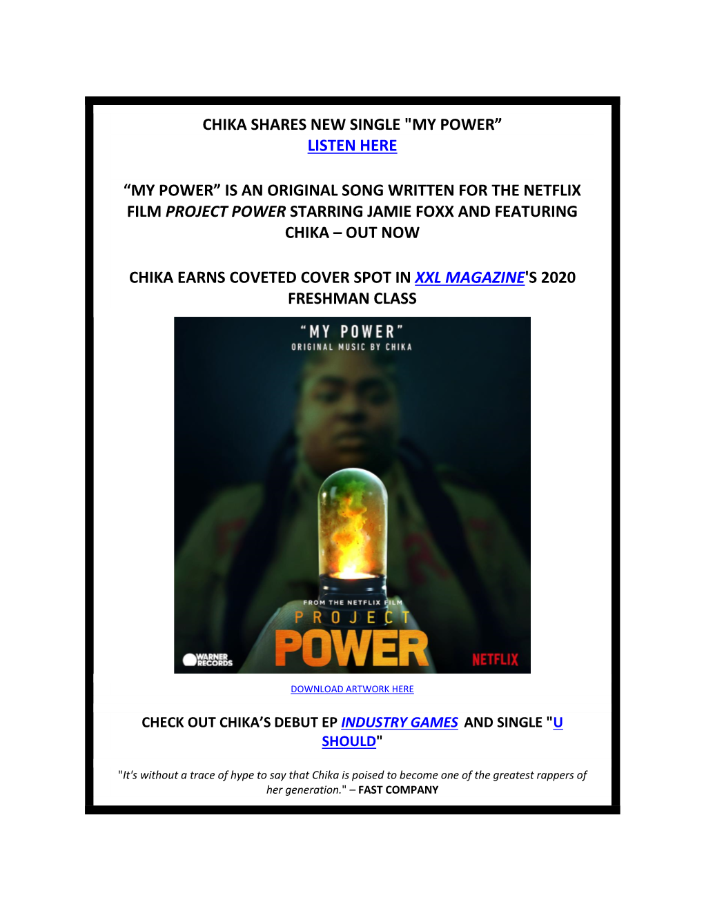 Chika Shares New Single "My Power” Listen Here