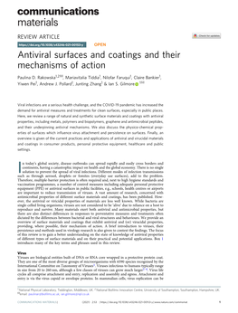 Antiviral Surfaces and Coatings and Their Mechanisms of Action ✉ Paulina D