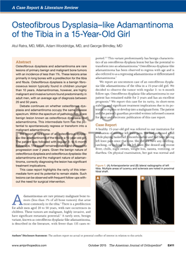 Osteofibrous Dysplasia–Like Adamantinoma of the Tibia in a 15-Year-Old Girl