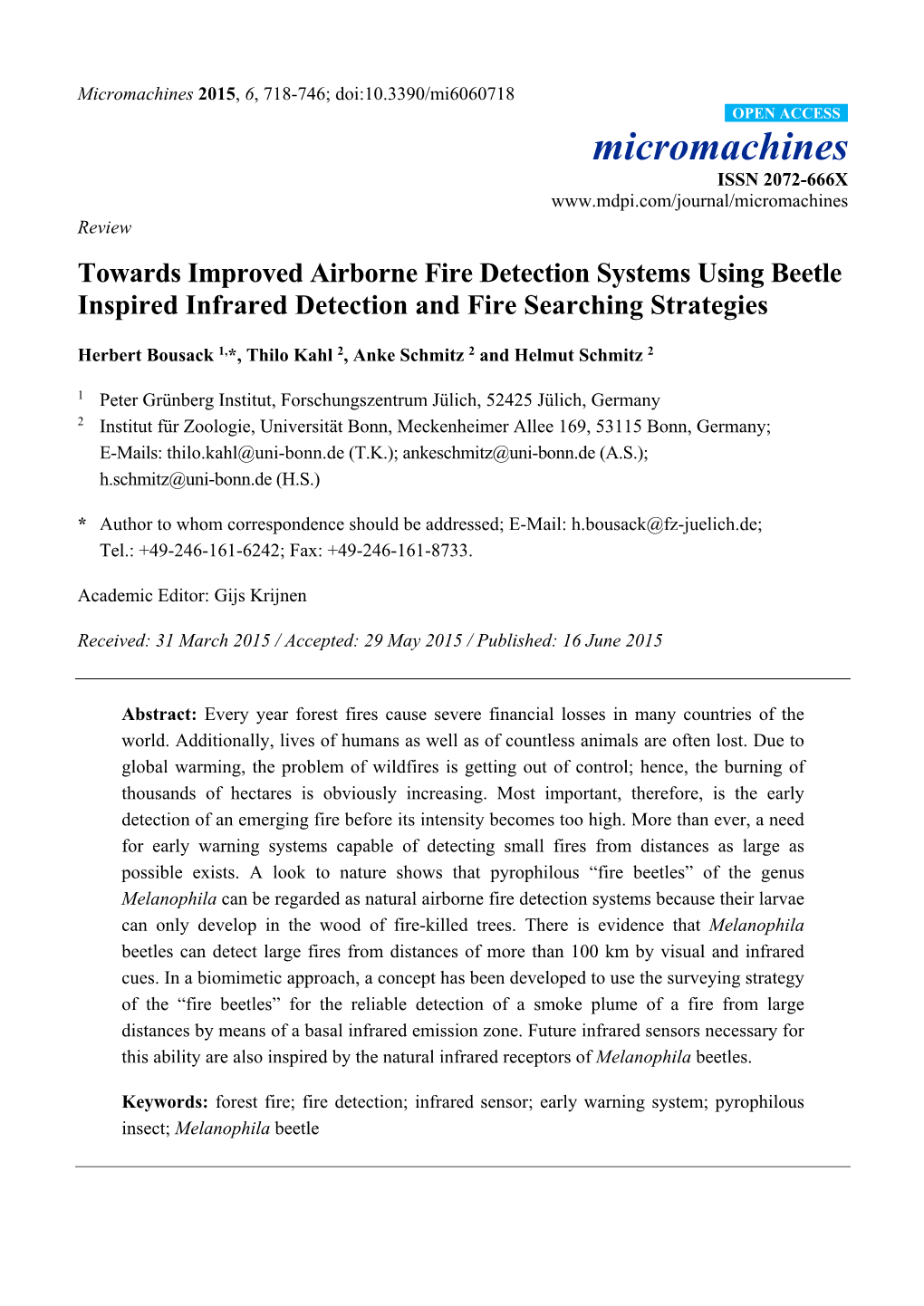 Towards Improved Airborne Fire Detection Systems Using Beetle Inspired Infrared Detection and Fire Searching Strategies