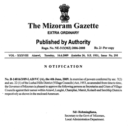 The Mizoram Gazette EXTRA ORDINARY Published by Authority Regn