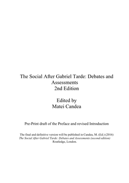 The Social After Gabriel Tarde: Debates and Assessments 2Nd Edition