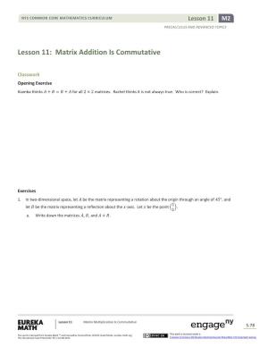 Lesson 11: Matrix Addition Is Commutative