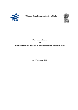 Telecom Regulatory Authority of India Recommendation on Reserve Price