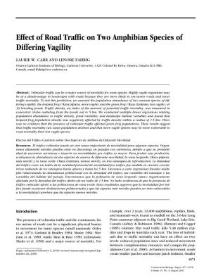 Effect of Road Traffic on Two Amphibian Species of Differing Vagility