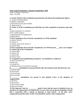 Land Laws Class - LL.B III