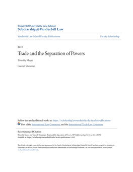 Trade and the Separation of Powers Timothy Meyer