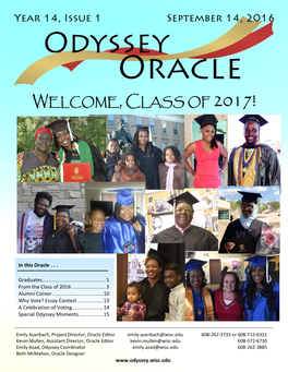 Year 14, Issue 1, September 14, 2016: Welcome, Class of 2017!