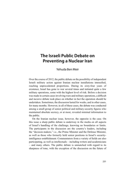 The Israeli Public Debate on Preventing a Nuclear Iran
