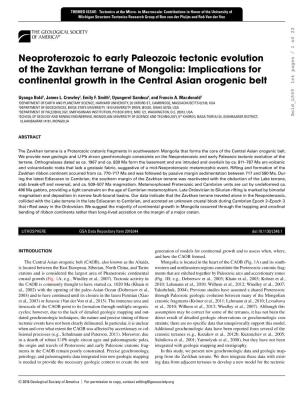 Neoproterozoic to Early Paleozoic Tectonic Evolution of the Zavkhan Terrane of Mongolia: Implications for Continental Growth in the Central Asian Orogenic Belt