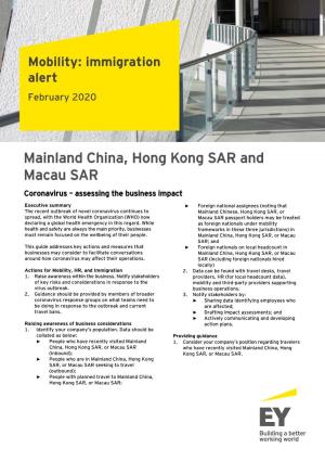 Mainland China, Hong Kong SAR and Macau SAR Coronavirus – Assessing the Business Impact