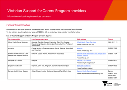 Victorian Support for Carers Program Providers