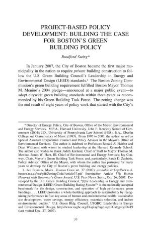 Project-Based Policy Development: Building the Case for Boston’S Green Building Policy