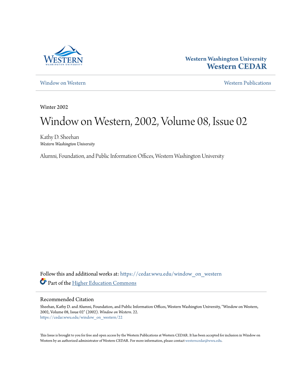 Window on Western, 2002, Volume 08, Issue 02 Kathy D