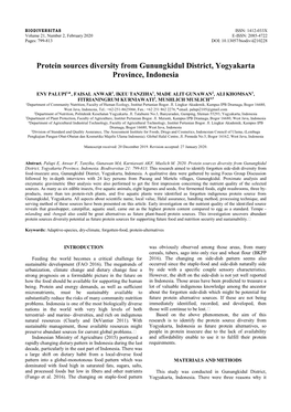 Protein Sources Diversity from Gunungkidul District, Yogyakarta Province, Indonesia