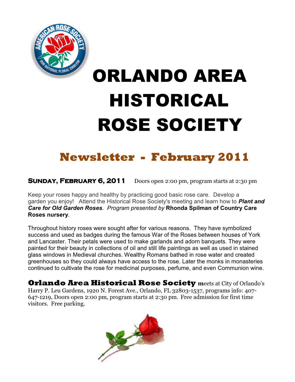 The Orlando Area Historical Rose Society’S Booth Near the Rose Garden