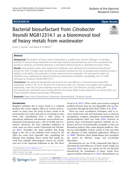Bacterial Biosurfactant from Citrobacter Freundii MG812314.1 As a Bioremoval Tool of Heavy Metals from Wastewater Eman Z