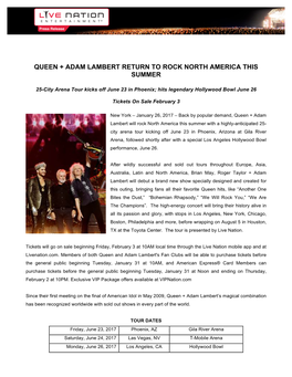 Queen + Adam Lambert Return to Rock North America This Summer