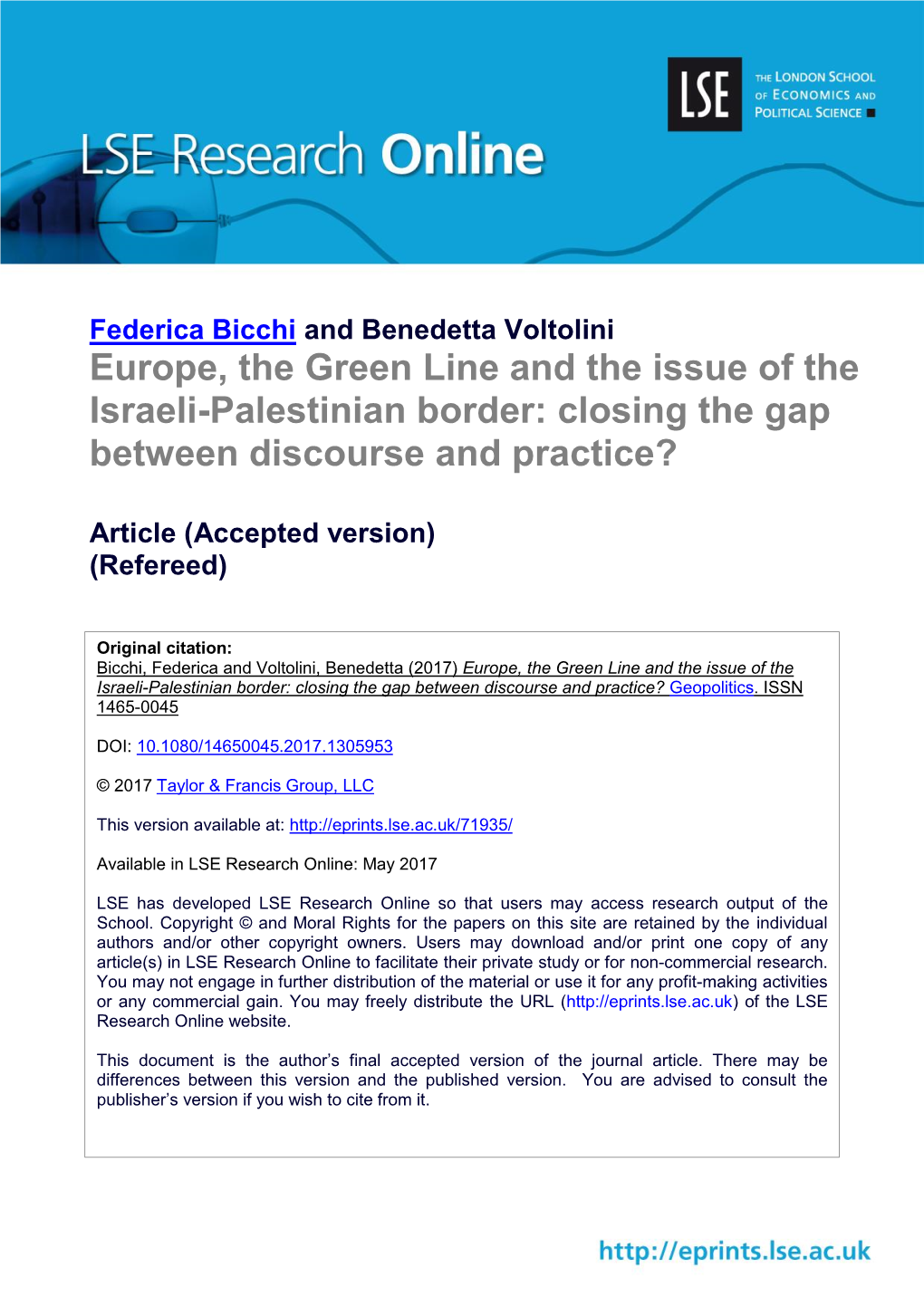 Europe, the Green Line and the Issue of the Israeli-Palestinian Border: Closing the Gap Between Discourse and Practice?