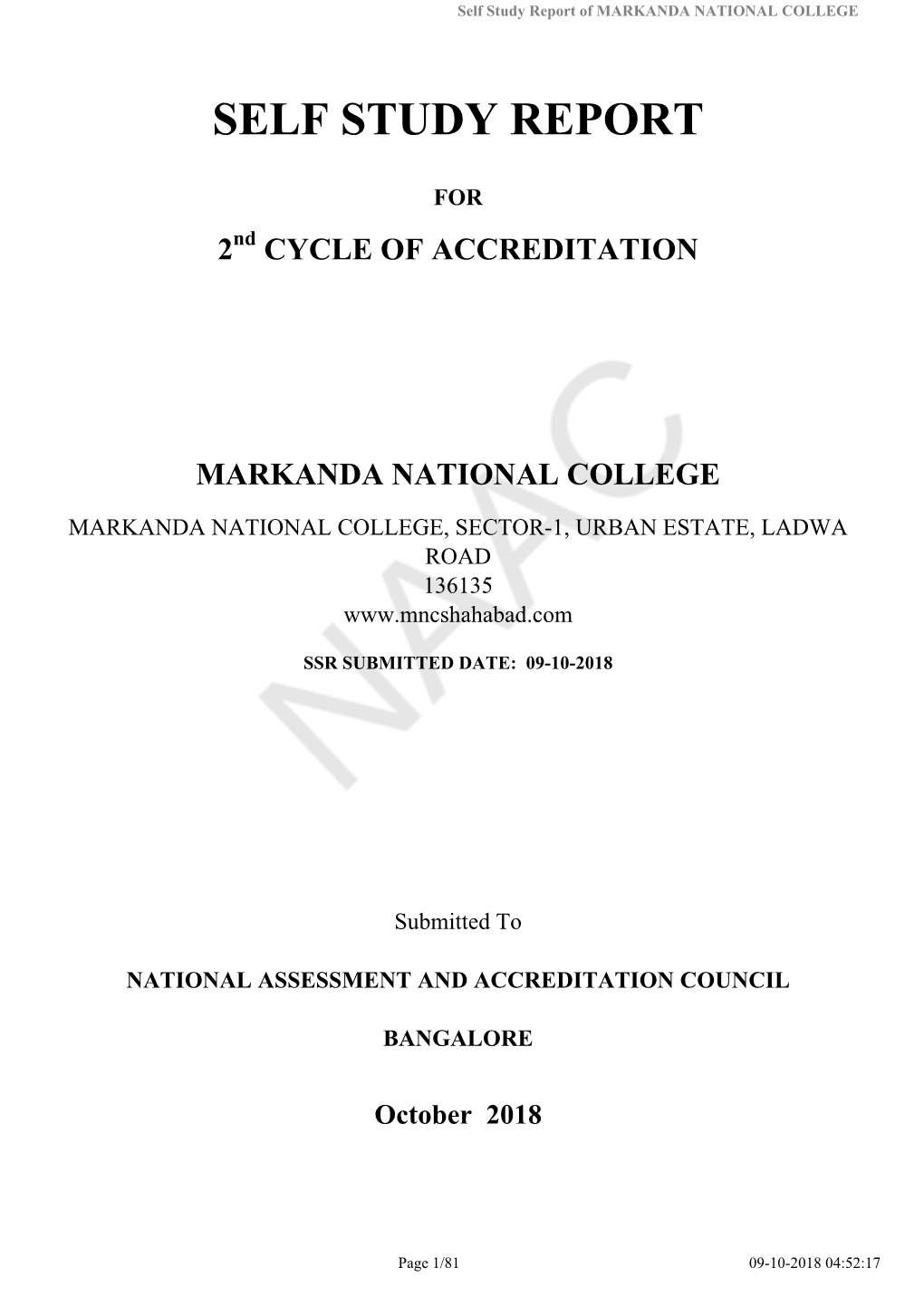 Self Study Report of MARKANDA NATIONAL COLLEGE