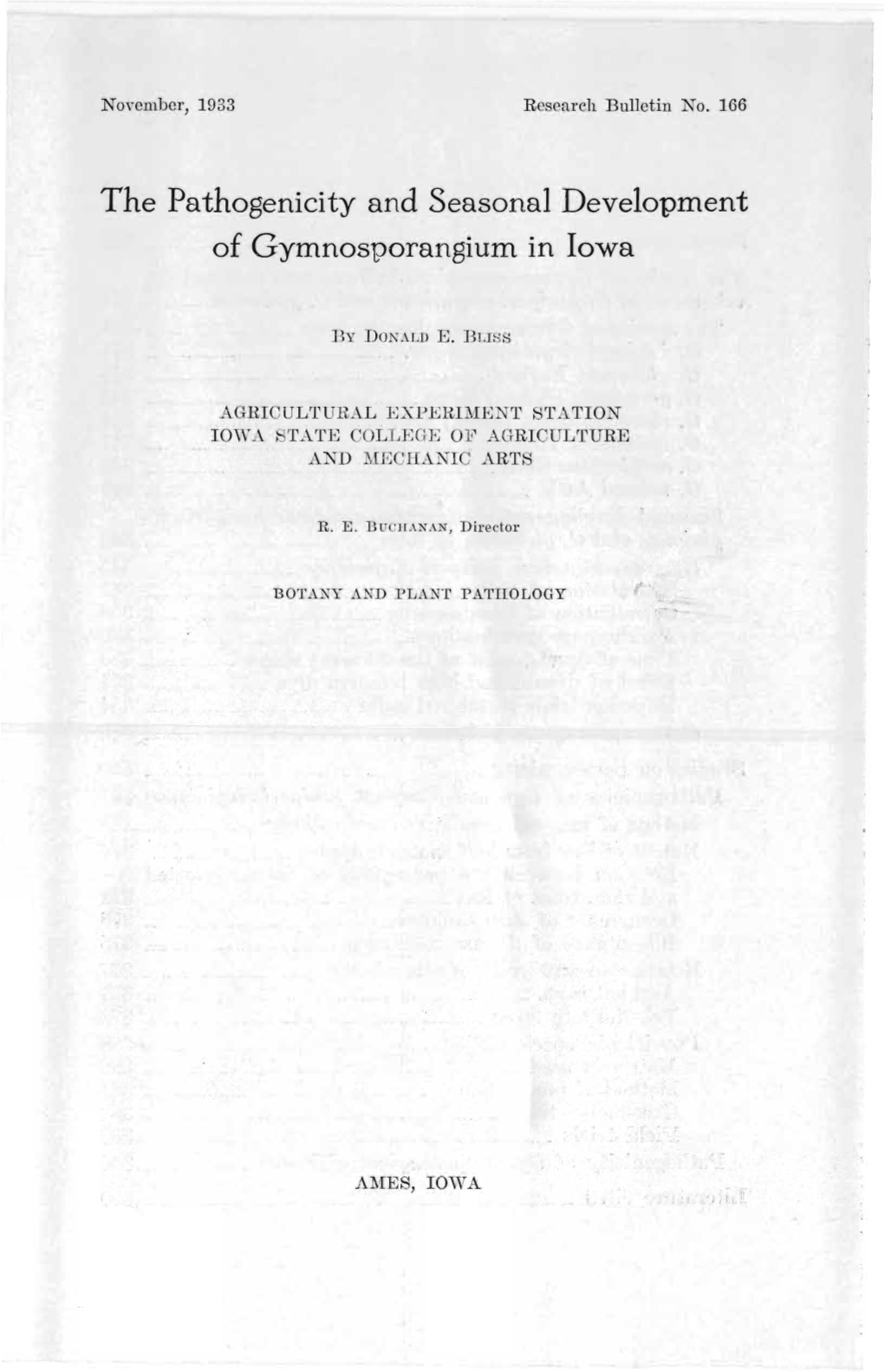 The Pathogenicity and Seasonal Development of Gymnosporangium in Iowa