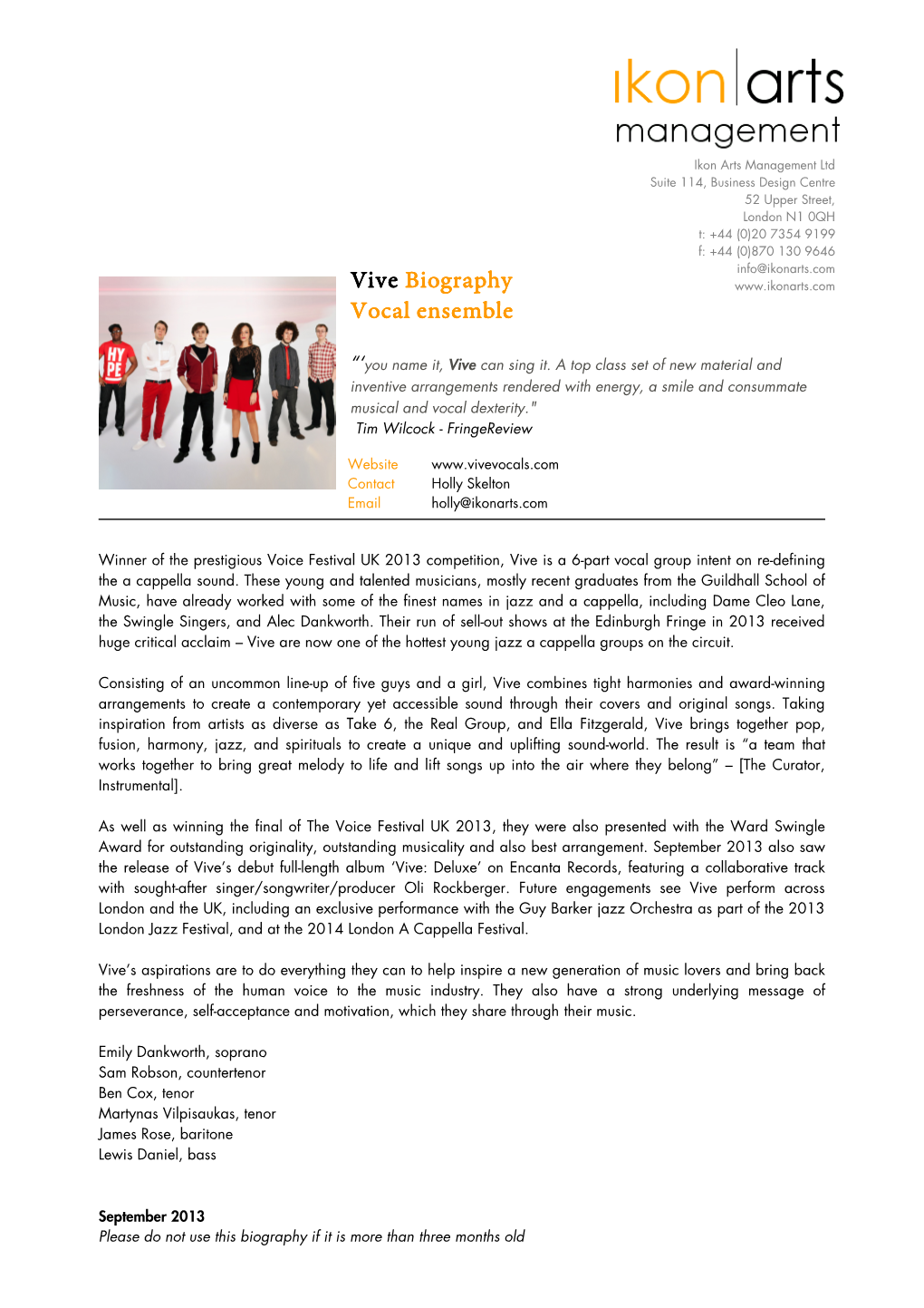 Vive Biography Biography Vocal Ensemble