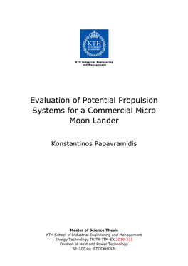 Evaluation of Potential Propulsion Systems for a Commercial Micro Moon Lander