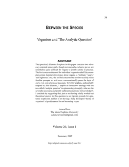 Veganism and 'The Analytic Question'