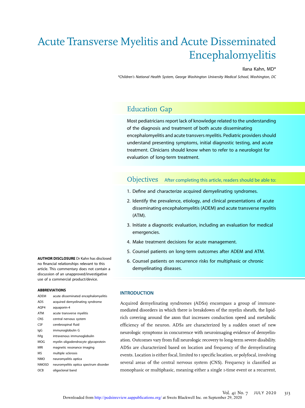 Acute Transverse Myelitis and Acute Disseminated Encephalomyelitis