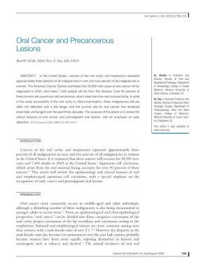 Oral Cancer and Precancerous Lesions