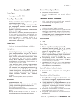 Human Parvovirus B19 Common Human Exposure Routes