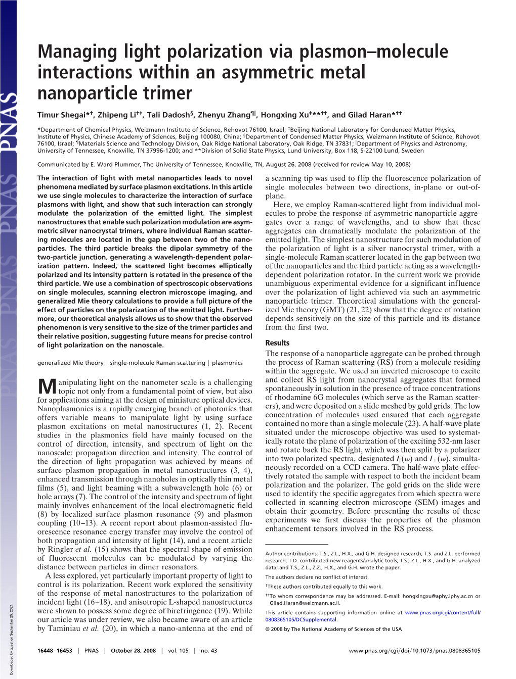 Managing Light Polarization Via Plasmon–Molecule Interactions Within an Asymmetric Metal Nanoparticle Trimer