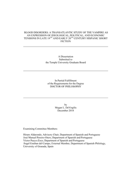 A Transatlantic Study of the Vampire As an Expression of Ideological, Political, and Economic Tensions in Late 19Th and Early 20Th Century Hispanic Short Fiction