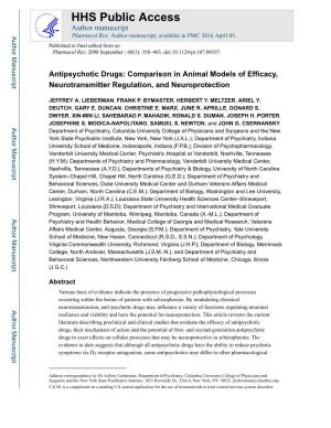 Antipsychotic Drugs: Comparison in Animal Models of Efficacy, Neurotransmitter Regulation, and Neuroprotection