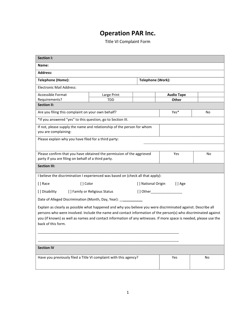 Title VI Complaint Form