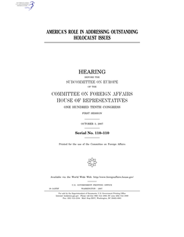 America's Role in Addressing Outstanding Holocaust Issues Hearing