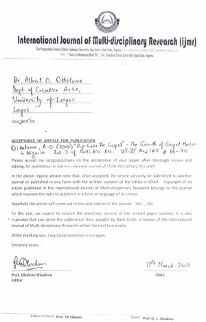 Internationallournal of Multi·Dilciplinary Relearch (Ijmrl the Postgraduate School, Olabisi Onabanjo University, Ago-Iwoye