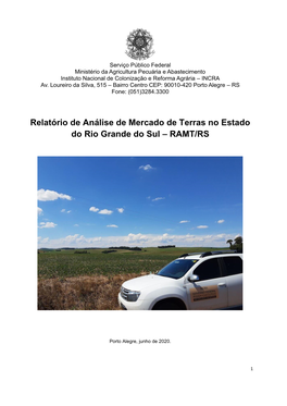 Relatório De Análise De Mercado De Terras No Estado Do Rio Grande Do Sul – RAMT/RS