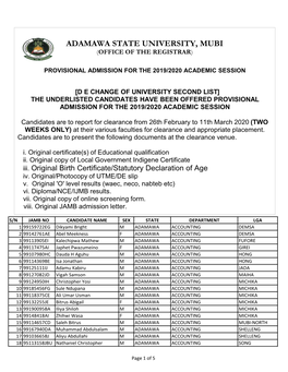 Adamawa State University, Mubi (Office of the Registrar)