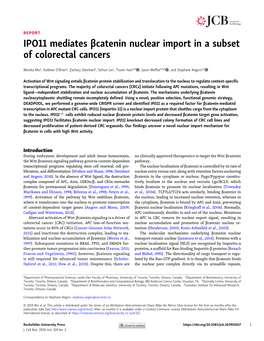 IPO11 Mediates Βcatenin Nuclear Import in a Subset of Colorectal Cancers