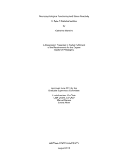 Neuropsychological Functioning and Stress Reactivity in Type 1 Diabetes